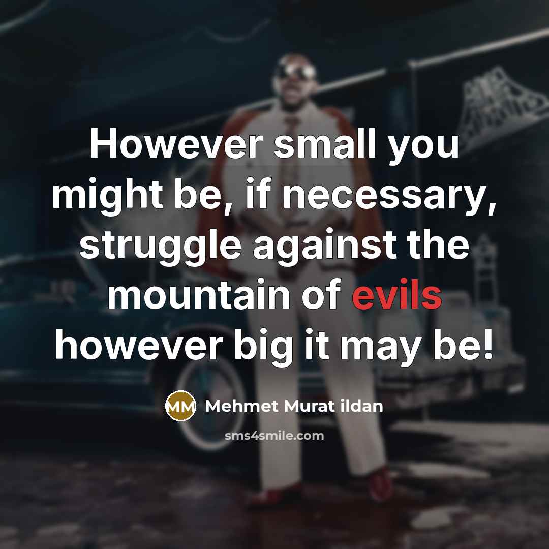 “However small you might be, if necessary, struggle against the mountain of evils however big it may be!” quote by Mehmet Murat Ildan