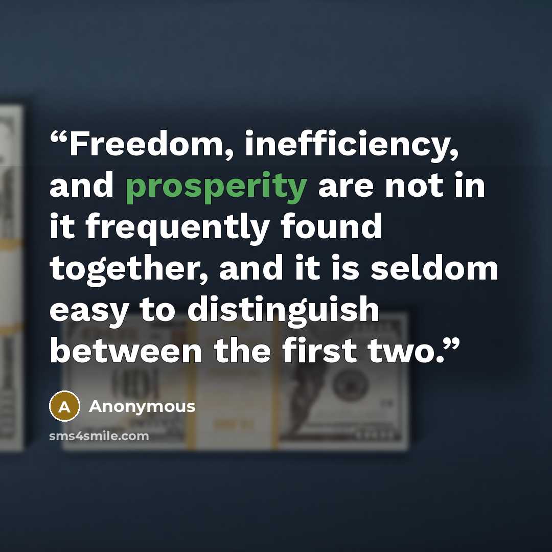 “Freedom, inefficiency, and prosperity are not in it frequently found together, and it is seldom easy to distinguish between the first two.” quote by Anonymous