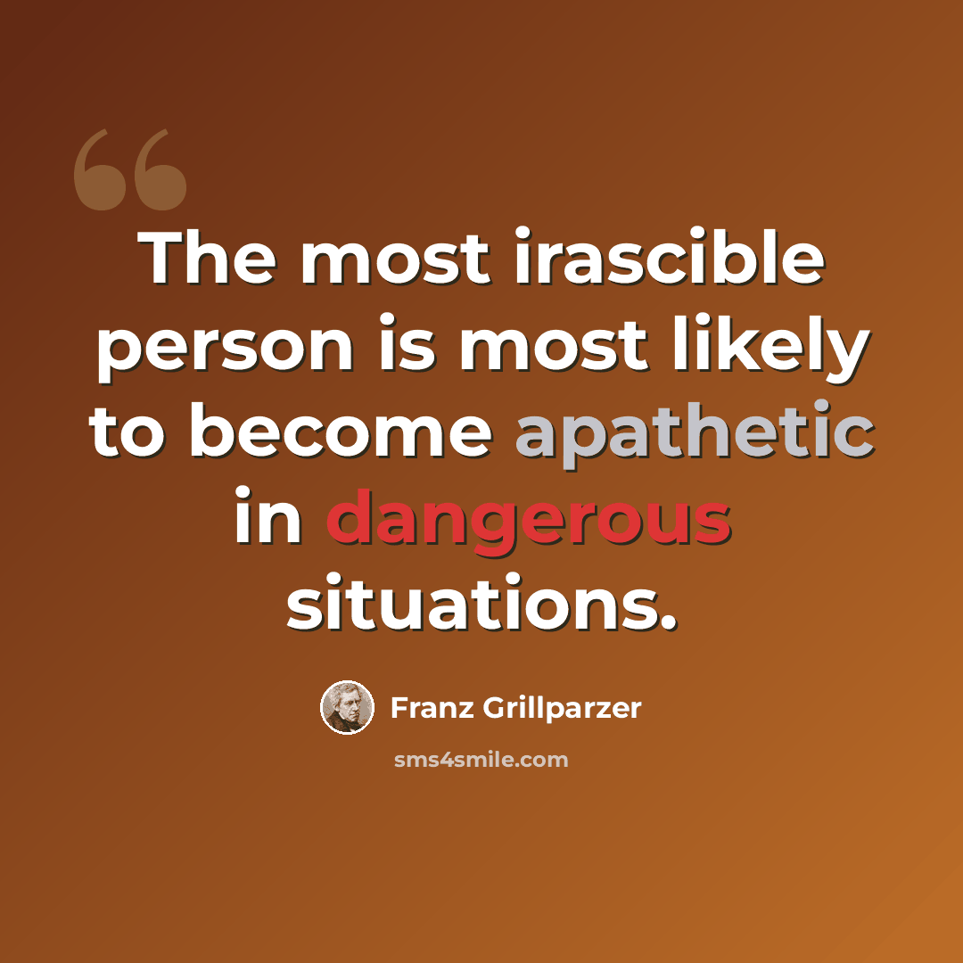 “The most irascible person is most likely to become apathetic in dangerous situations.” quote by Franz Grillparzer