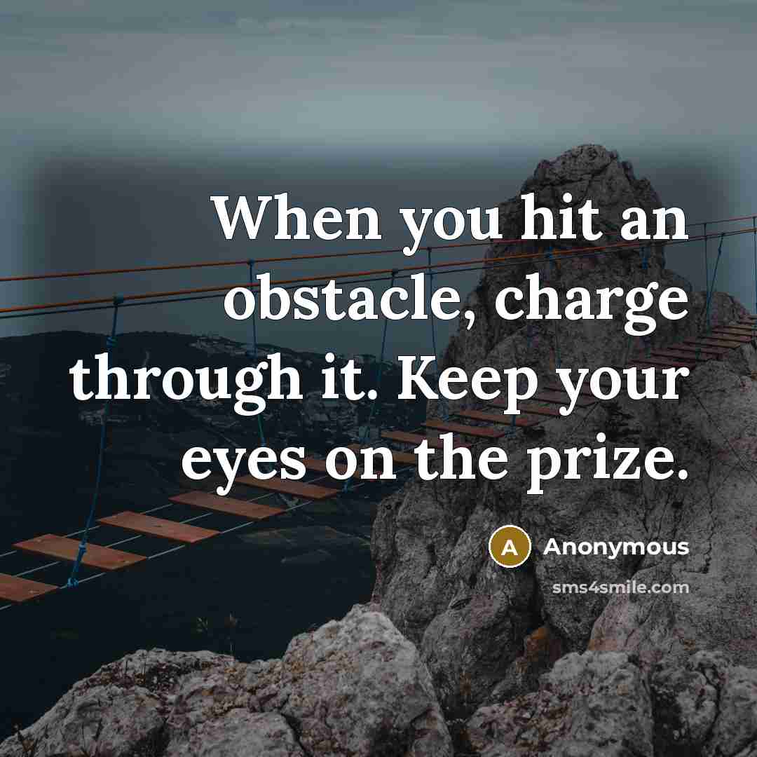 “When you hit an obstacle, charge through it. Keep your eyes on the prize.” quote by Anonymous