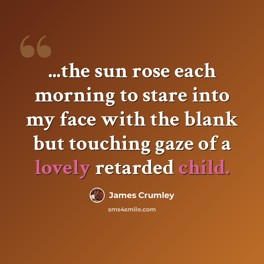 “...the sun rose each morning to stare into my face with the blank but touching gaze of a lovely retarded child.” quote by James Crumley