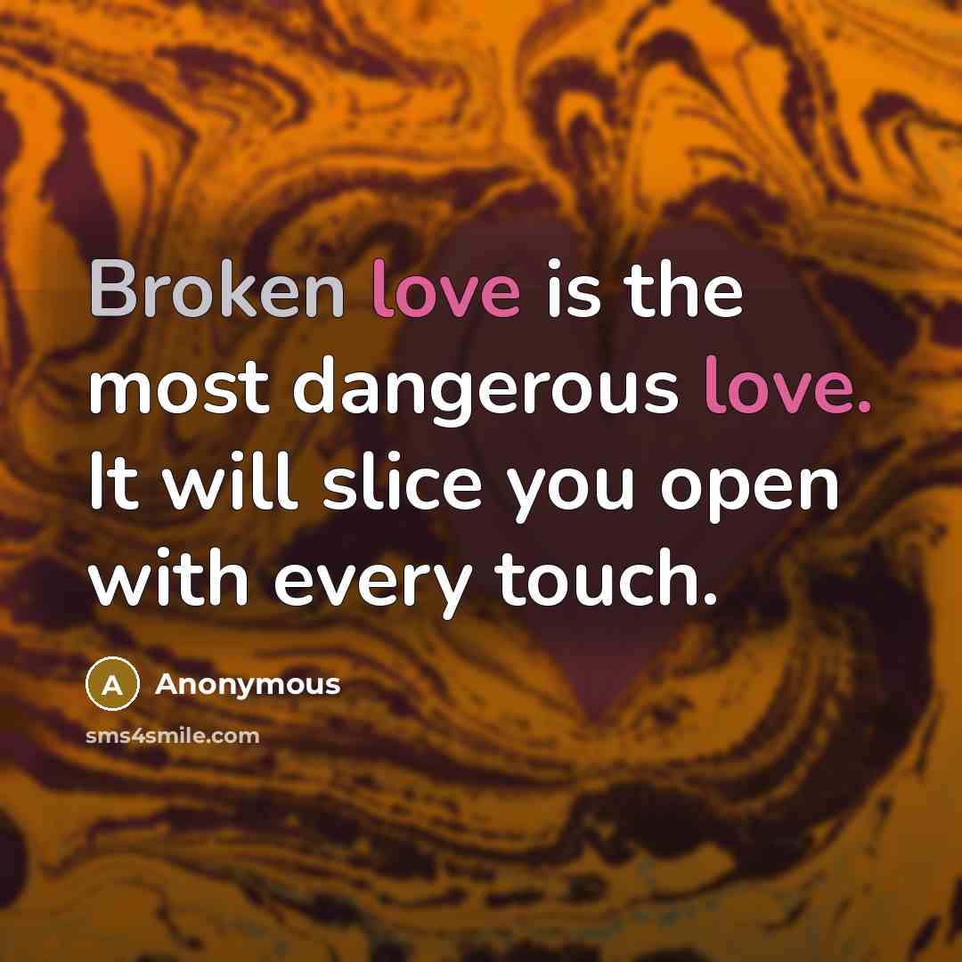 “Broken love is the most dangerous love. It will slice you open with every touch.” quote by Anonymous