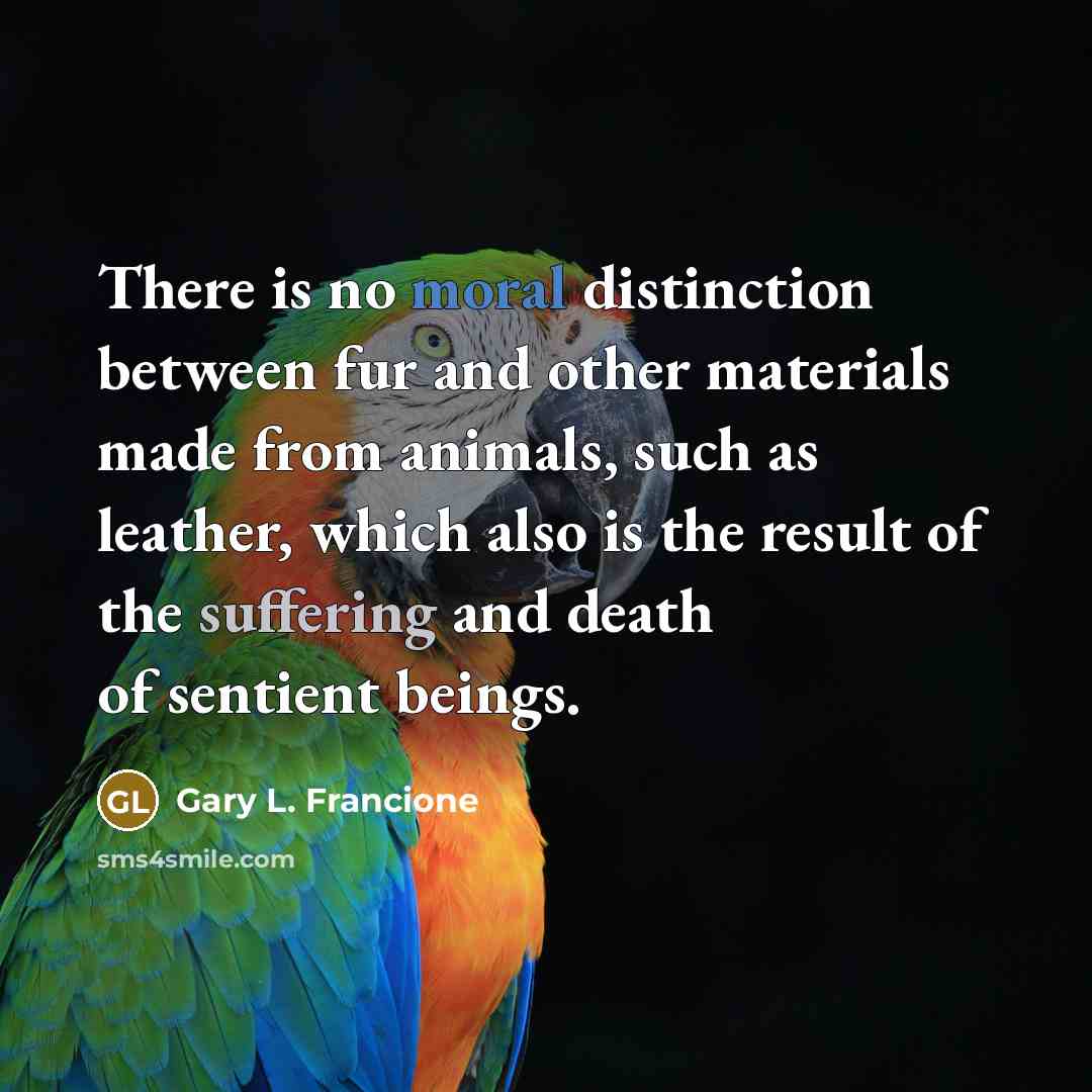 “There is no moral distinction between fur and other materials made from animals, such as leather, which also is the result of the suffering and death of sentient beings.” quote by Gary L. Francione