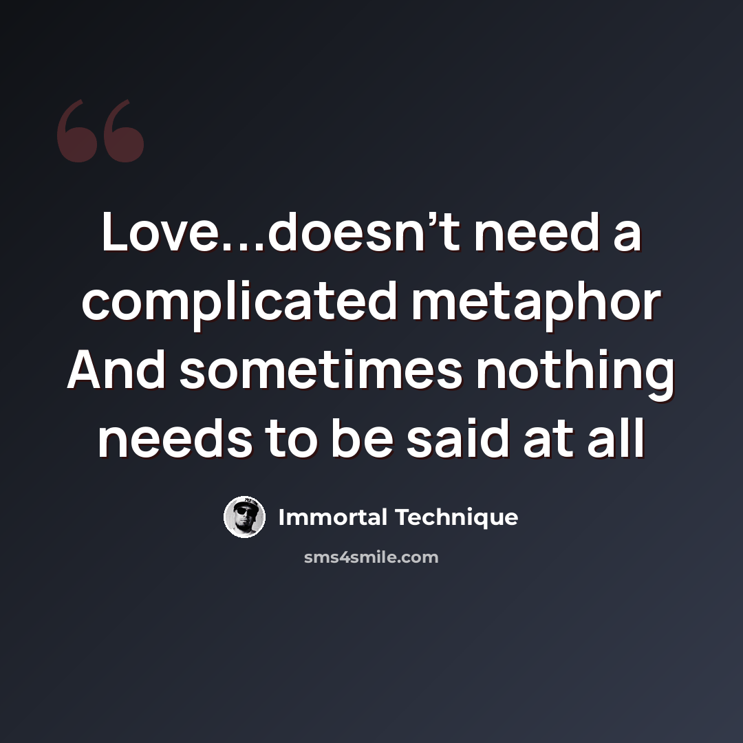 “Love...doesn't need a complicated metaphor And sometimes nothing needs to be said at all” quote by Immortal Technique