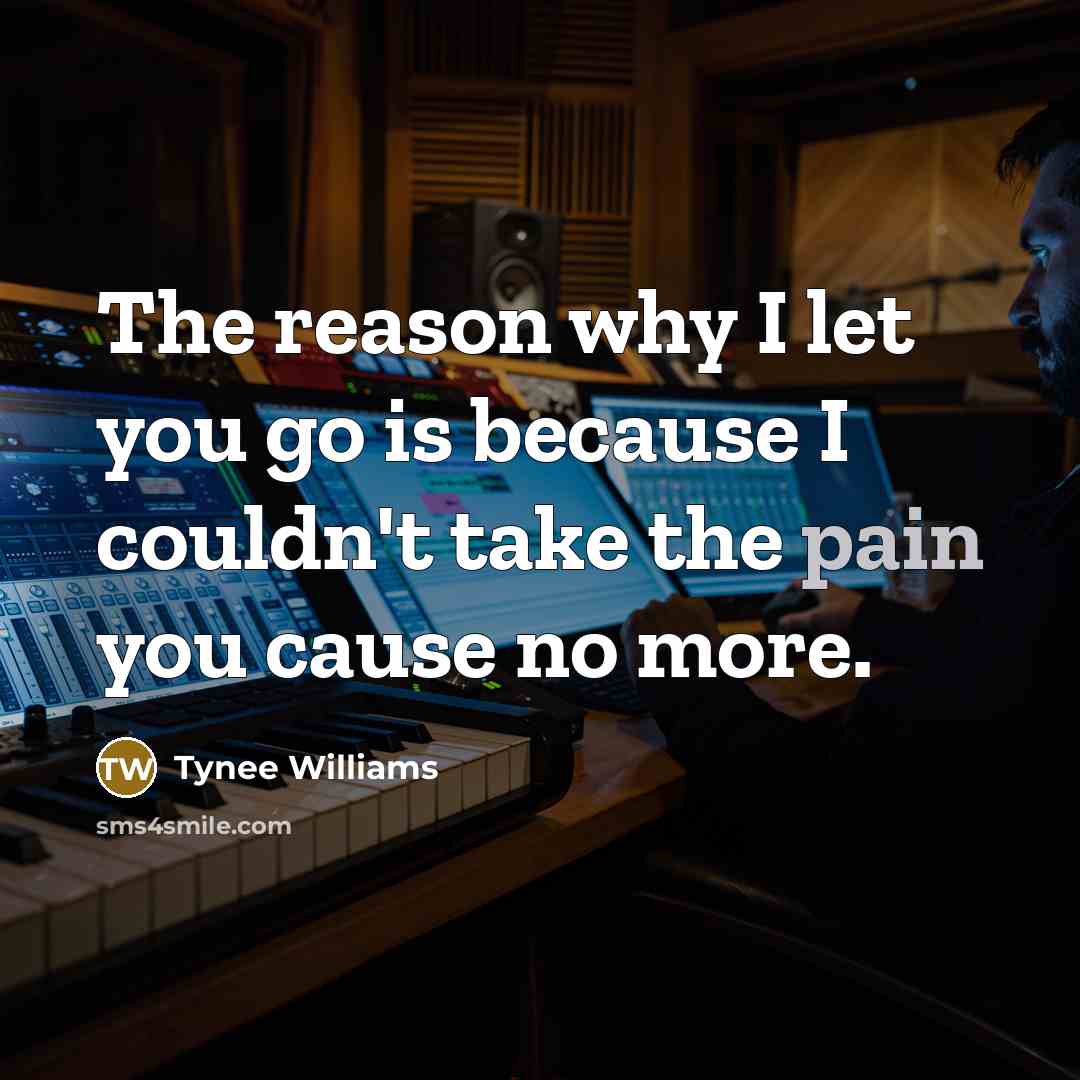 “The reason why I let you go is because I couldn't take the pain you cause no more.” quote by Tynee Williams