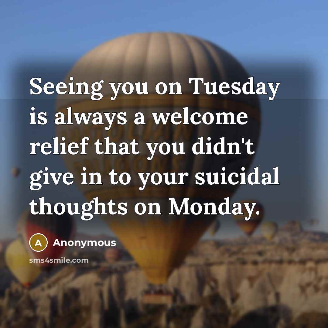 “Seeing you on Tuesday is always a welcome relief that you didn't give in to your suicidal thoughts on Monday.” quote by Anonymous