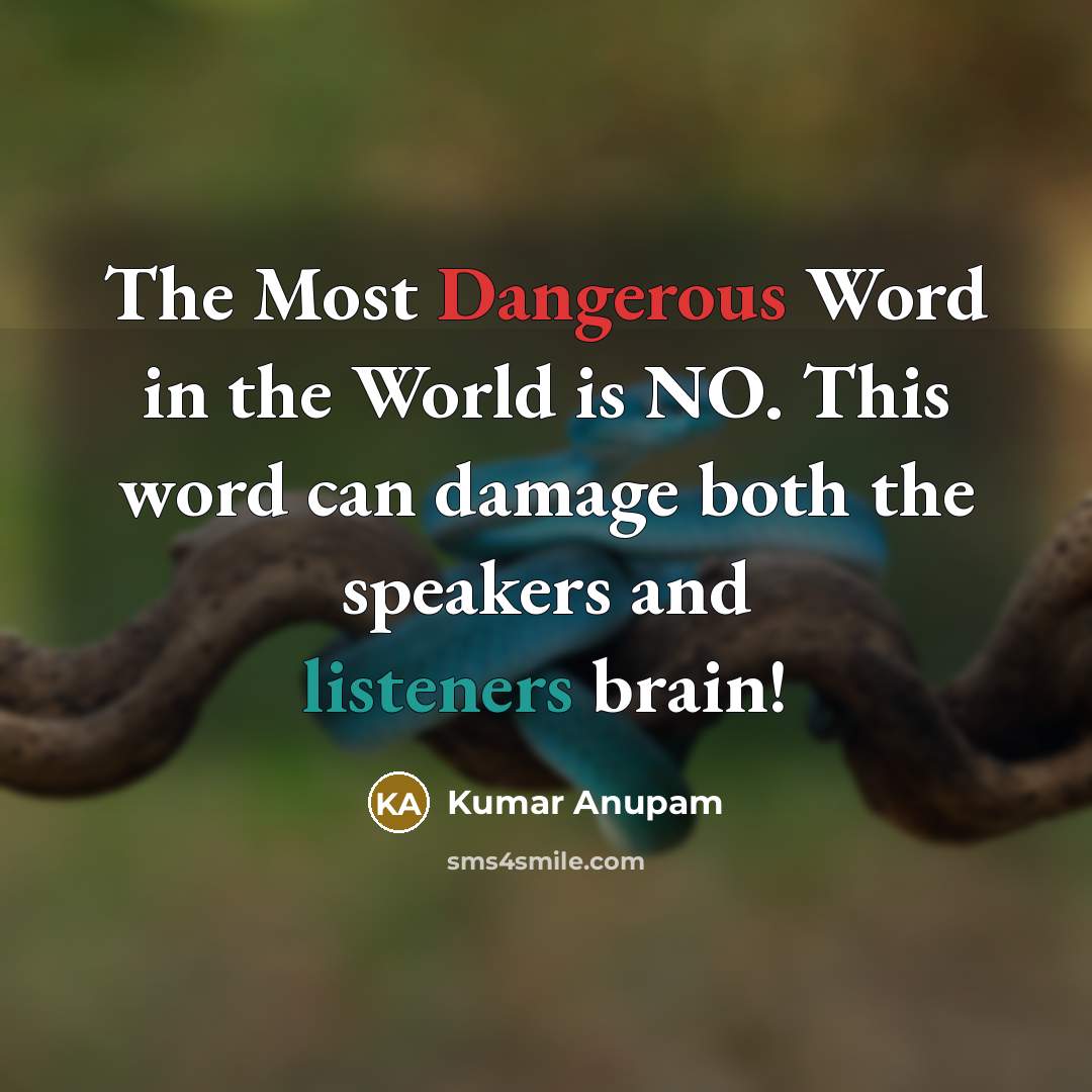 “The Most Dangerous Word in the World is NO. This word can damage both the speakers and listeners brain!” quote by Kumar Anupam