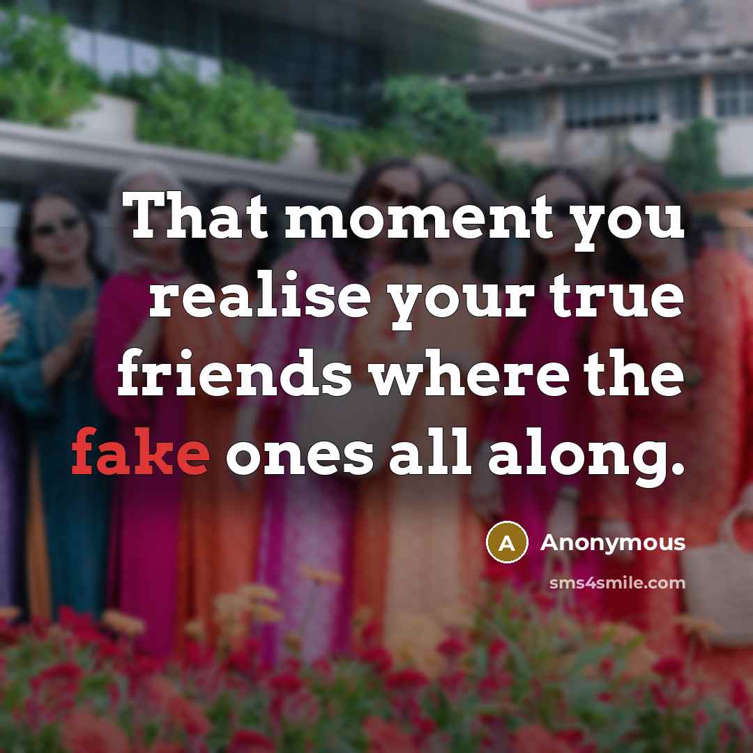 “That moment you realise your true friends where the fake ones all along.” quote by Anonymous