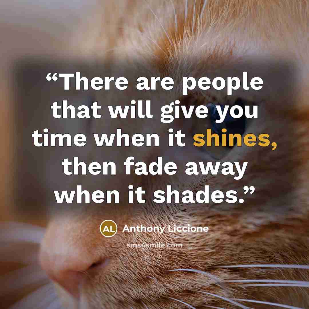 “There are people that will give you time when it shines, then fade away when it shades.” quote by Anthony Liccione