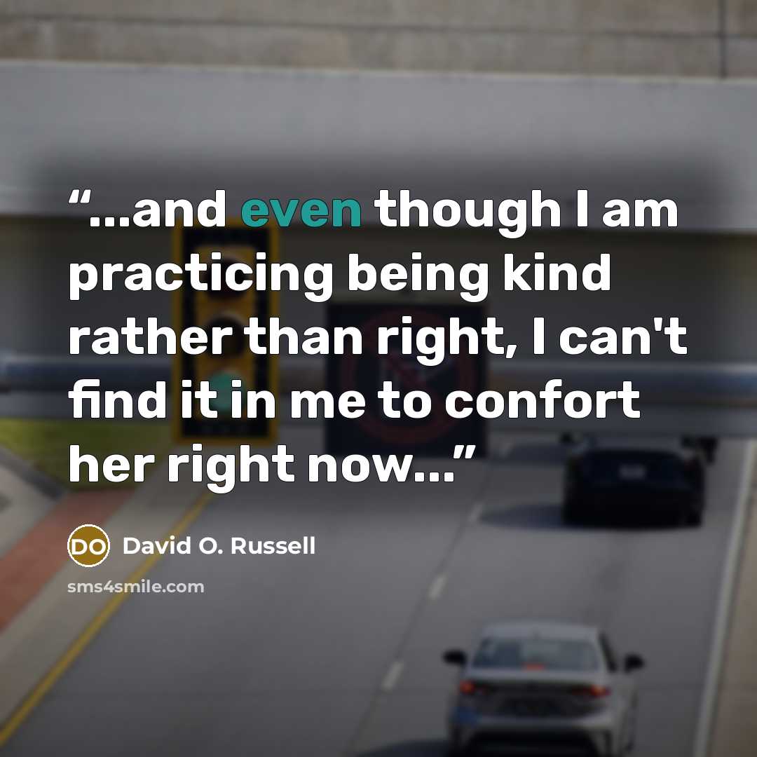 “...and even though I am practicing being kind rather than right, I can't find it in me to confort her right now...” quote by David O. Russell