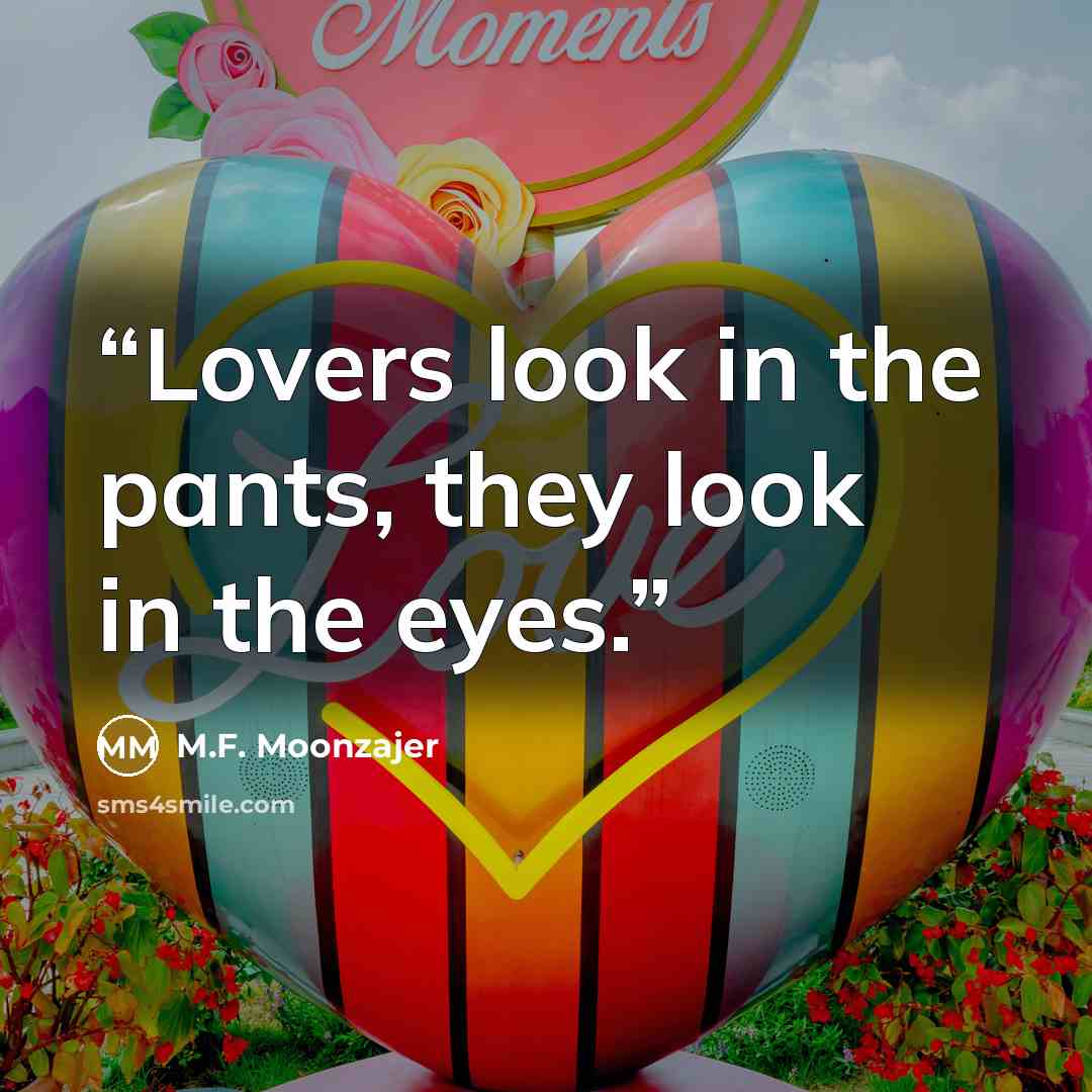 “Lovers look in the pants, they look in the eyes.” quote by M.F. Moonzajer