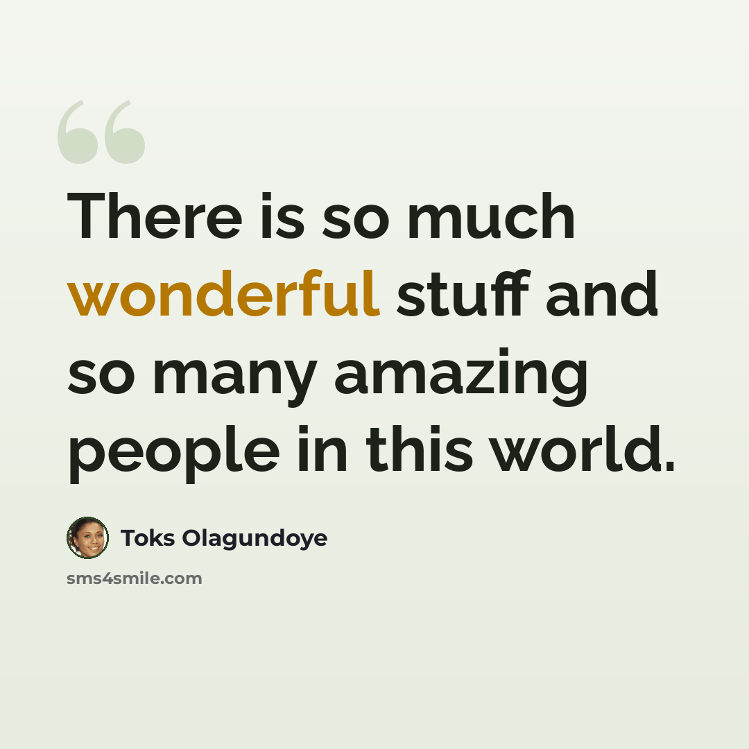 “There is so much wonderful stuff and so many amazing people in this world.” quote by Toks Olagundoye