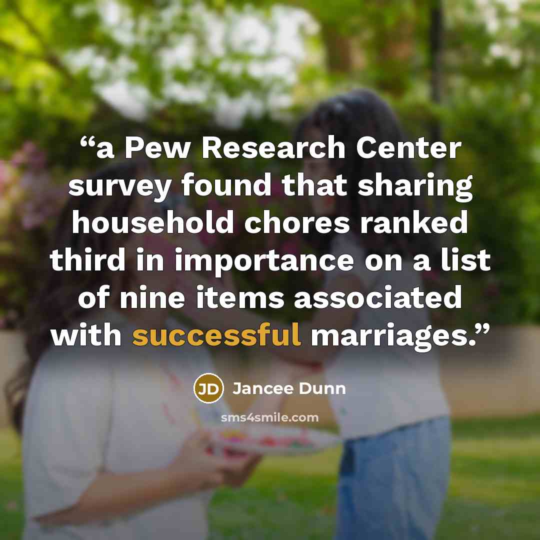 “a Pew Research Center survey found that sharing household chores ranked third in importance on a list of nine items associated with successful marriages.” quote by Jancee Dunn