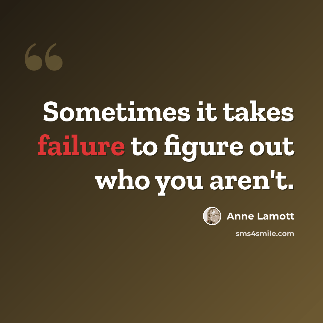 “Sometimes it takes failure to figure out who you aren't.” quote by Anne Lamott