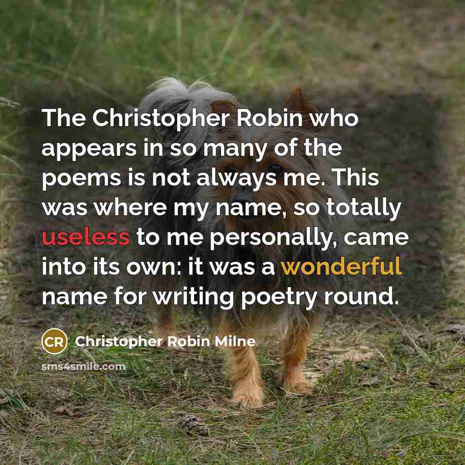 “The Christopher Robin who appears in so many of the poems is not always me. This was where my name, so totally useless to me personally, came into its own: it was a wonderful name for writing poetry round.” quote by Christopher Robin Milne