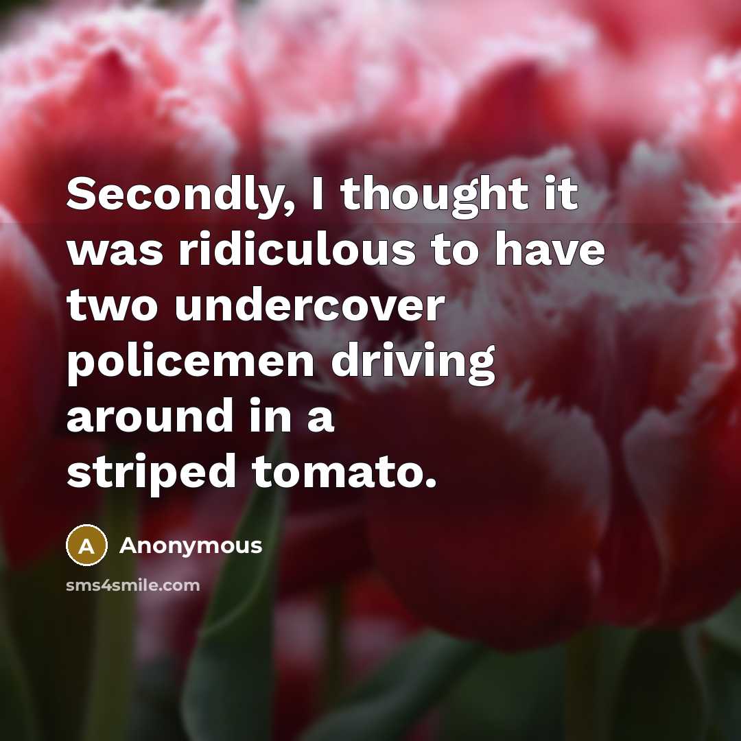 “Secondly, I thought it was ridiculous to have two undercover policemen driving around in a striped tomato.” quote by Anonymous