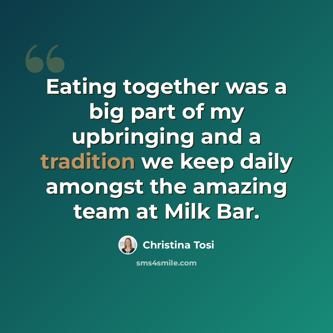 “Eating together was a big part of my upbringing and a tradition we keep daily amongst the amazing team at Milk Bar.” quote by Christina Tosi