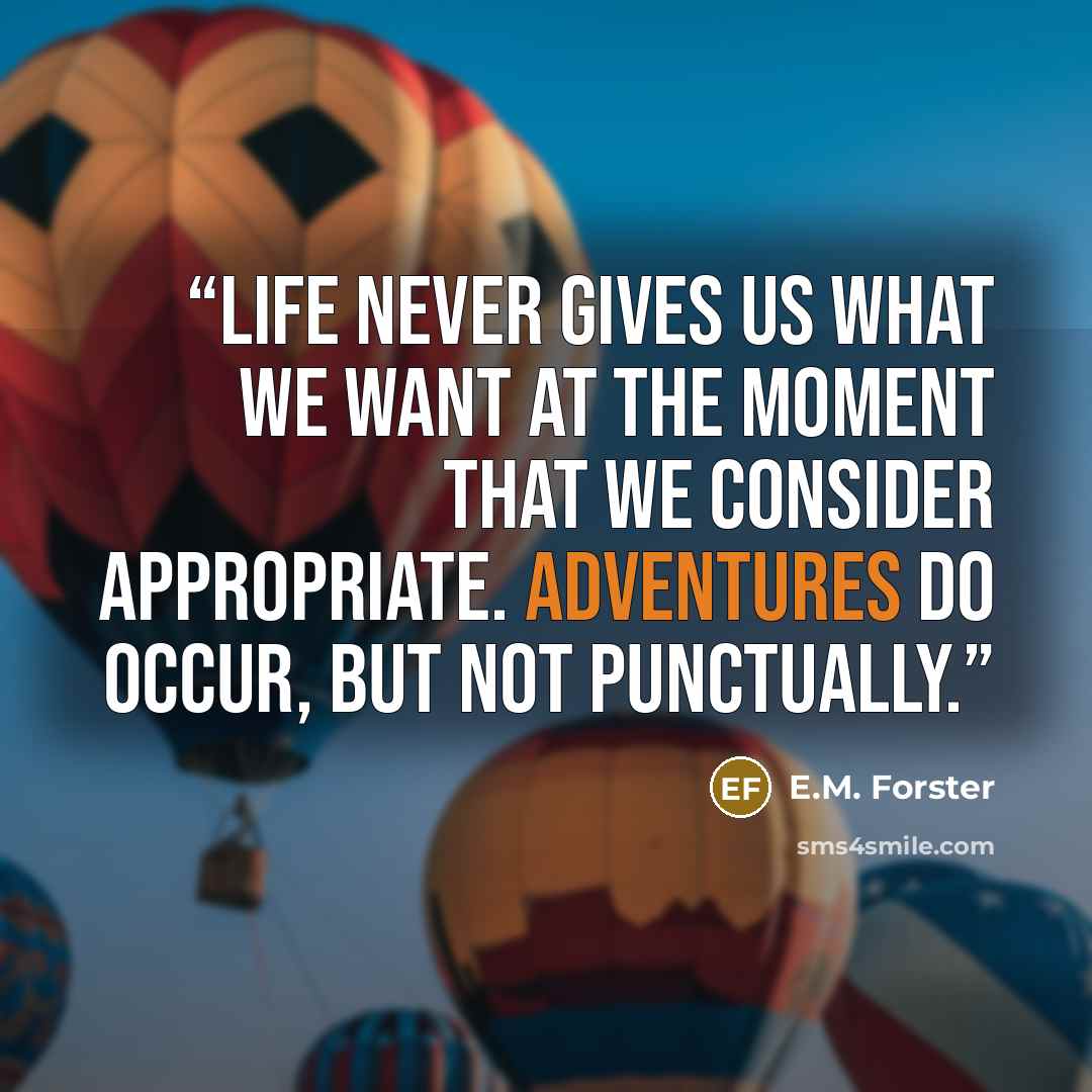 “Life never gives us what we want at the moment that we consider appropriate. Adventures do occur, but not punctually.” quote by E.M. Forster