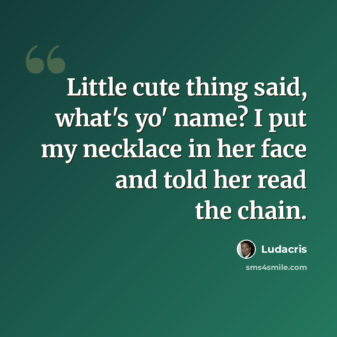 “Little cute thing said, what's yo' name? I put my necklace in her face and told her read the chain.” quote by Ludacris