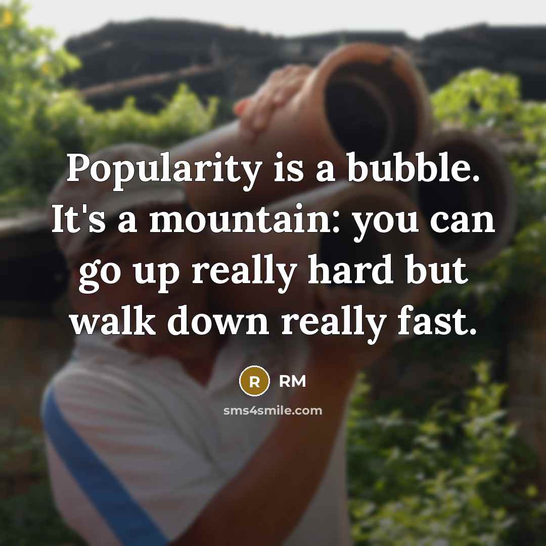 “Popularity is a bubble. It's a mountain: you can go up really hard but walk down really fast.” quote by RM