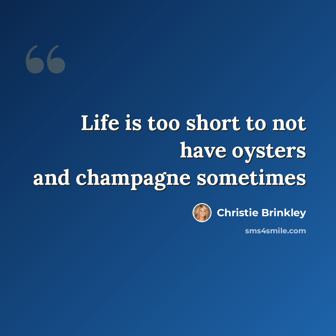 “Life is too short to not have oysters and champagne sometimes” quote by Christie Brinkley