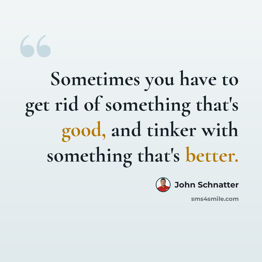 “Sometimes you have to get rid of something that's good, and tinker with something that's better.” quote by John Schnatter
