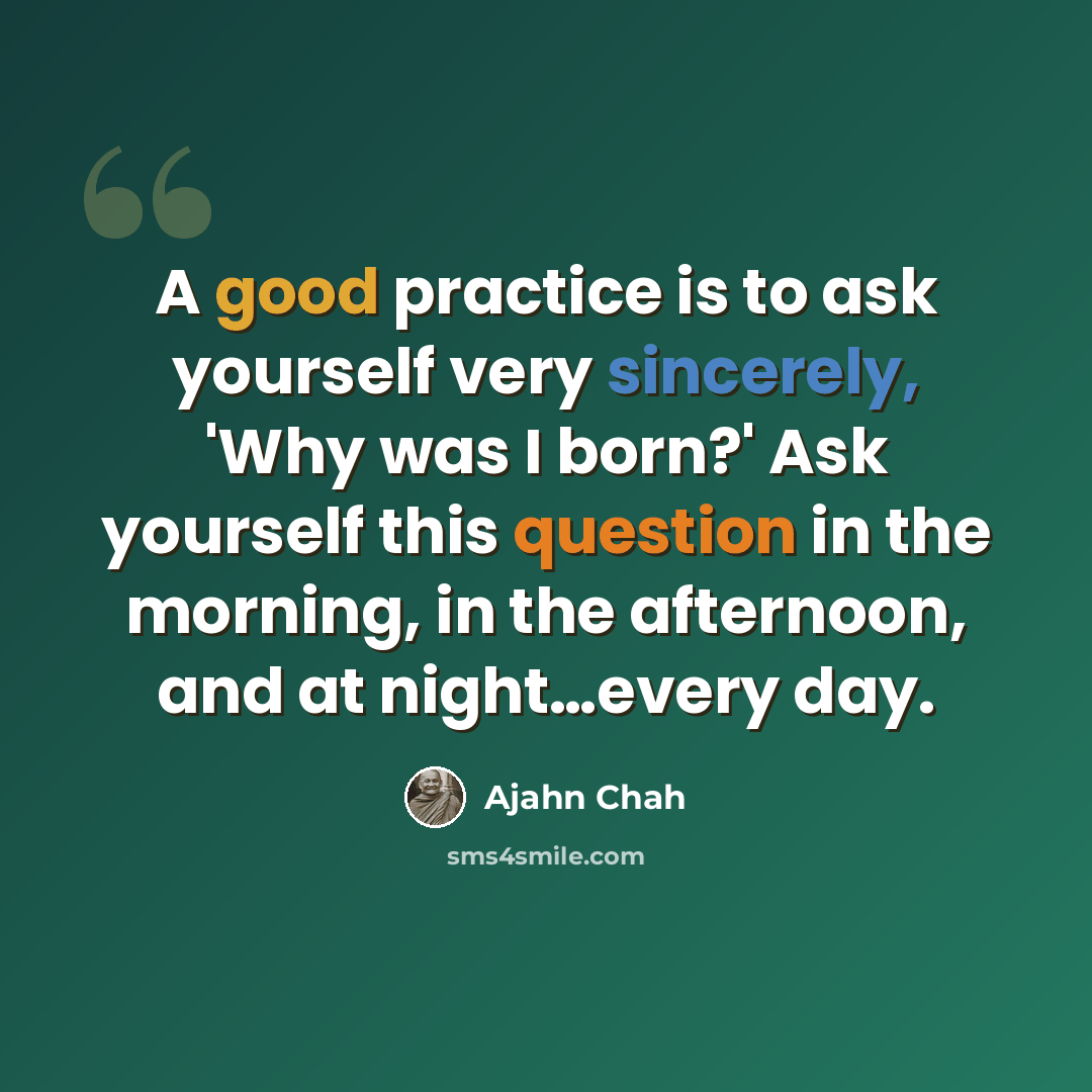 “A good practice is to ask yourself very sincerely, 'Why was I born?' Ask yourself this question in the morning, in the afternoon, and at night…every day.” quote by Ajahn Chah