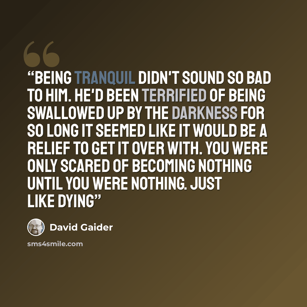 “Being Tranquil didn't sound so bad to him. He'd been terrified of being swallowed up by the darkness for so long it seemed like it would be a relief to get it over with. You were only scared of becoming nothing until you were nothing. Just like dying” quote by David Gaider