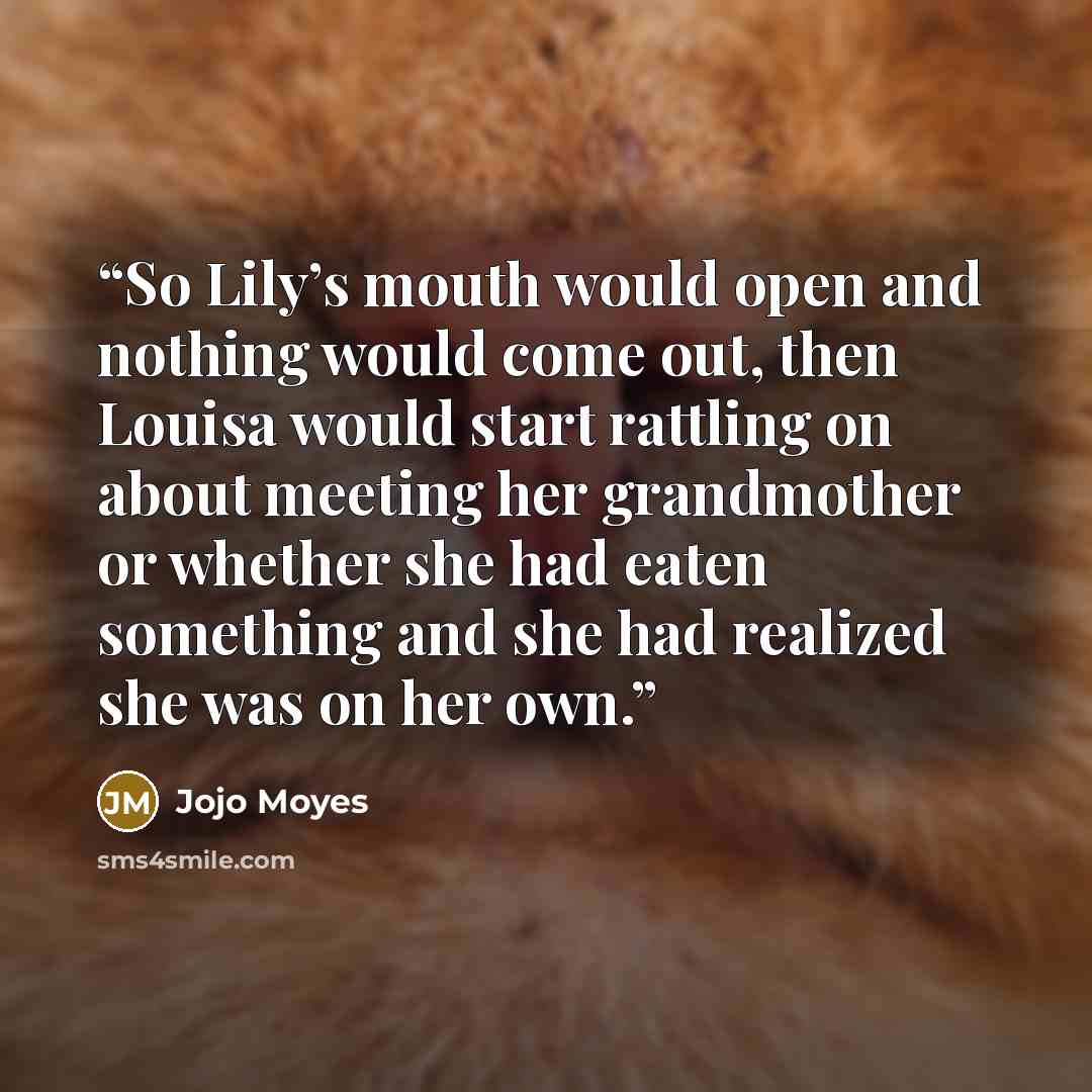 “So Lily’s mouth would open and nothing would come out, then Louisa would start rattling on about meeting her grandmother or whether she had eaten something and she had realized she was on her own.” quote by Jojo Moyes