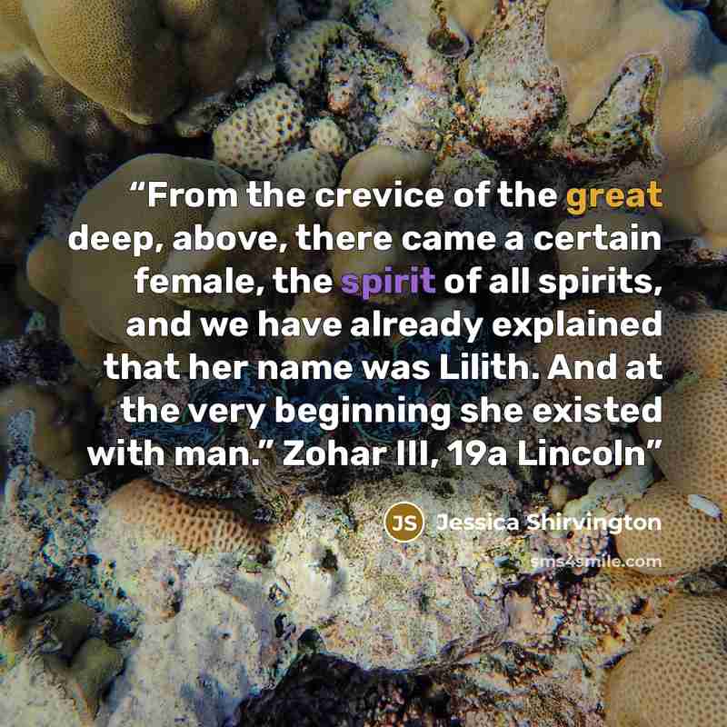 “From the crevice of the great deep, above, there came a certain female, the spirit of all spirits, and we have already explained that her name was Lilith. And at the very beginning she existed with man.” Zohar III, 19a Lincoln” quote by Jessica Shirvington