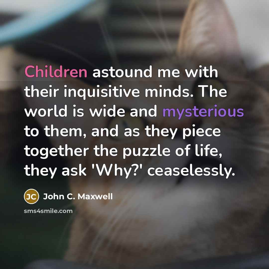 “Children astound me with their inquisitive minds. The world is wide and mysterious to them, and as they piece together the puzzle of life, they ask 'Why?' ceaselessly.” quote by John C. Maxwell