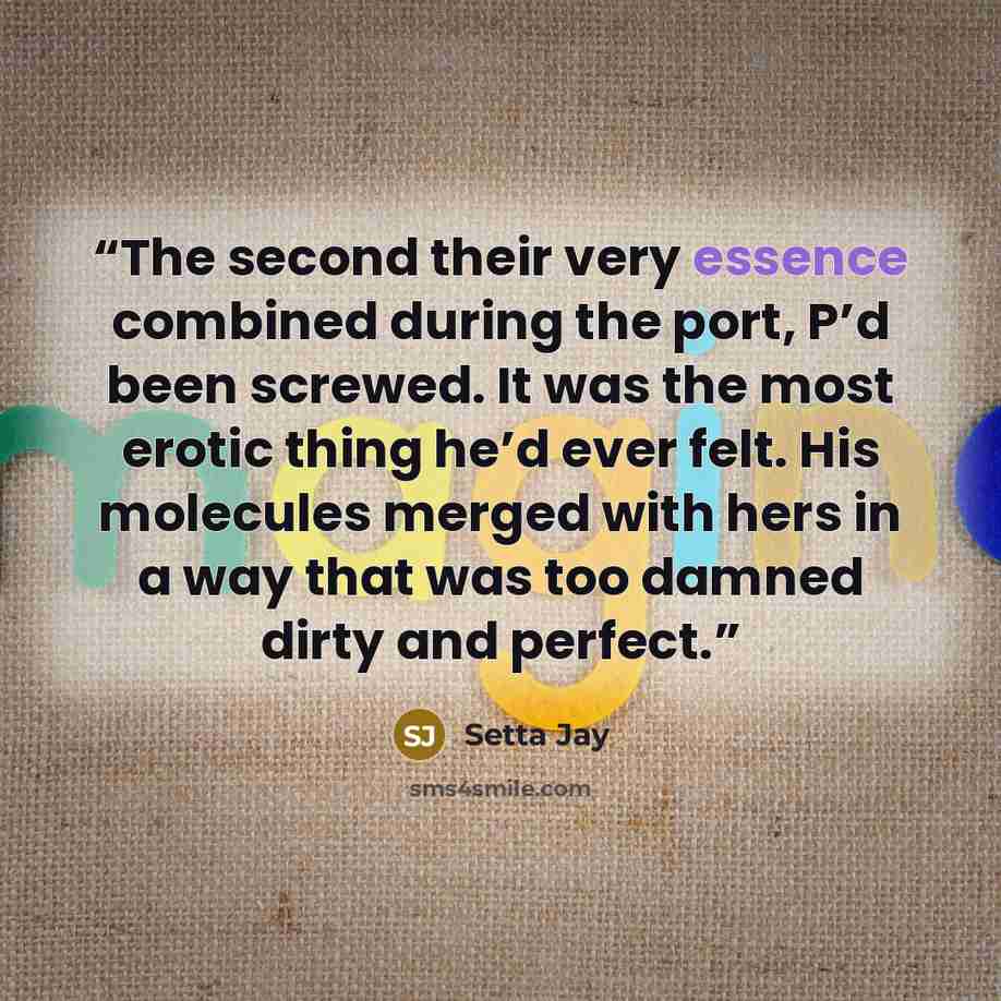 “The second their very essence combined during the port, P’d been screwed. It was the most erotic thing he’d ever felt. His molecules merged with hers in a way that was too damned dirty and perfect.” quote by Setta Jay