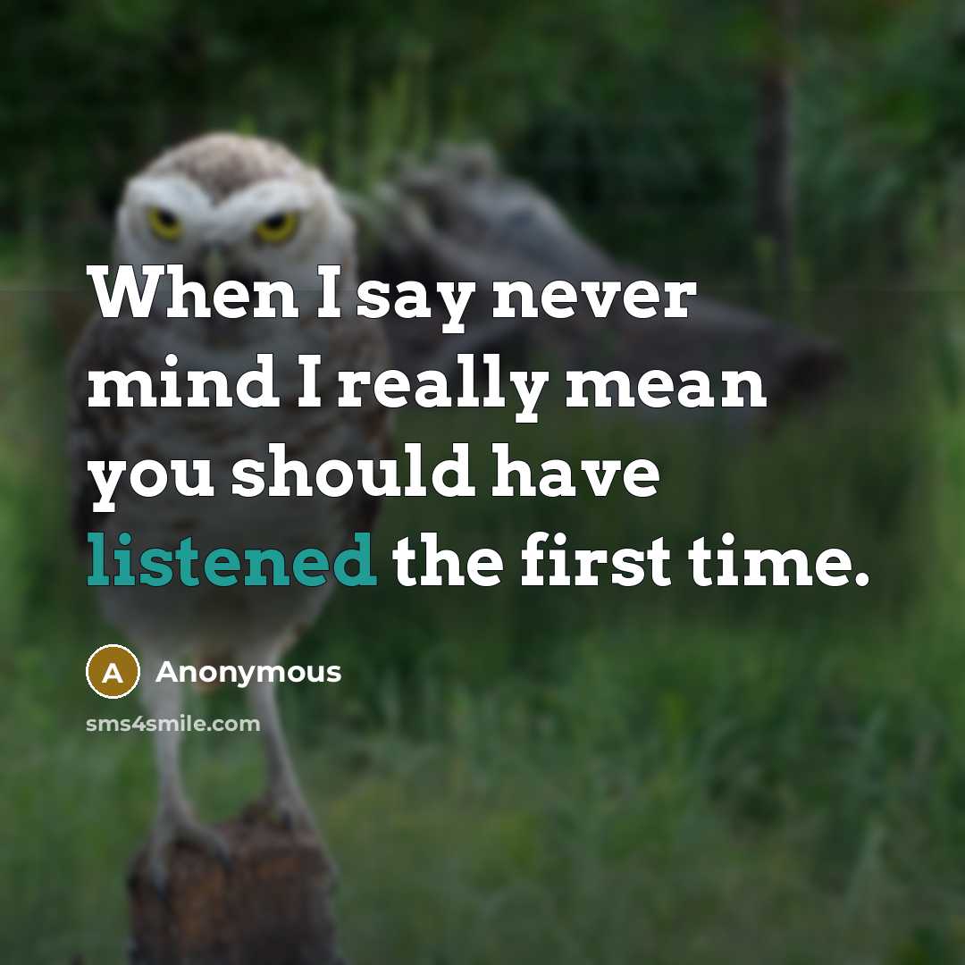 “When I say never mind I really mean you should have listened the first time.” quote by Anonymous