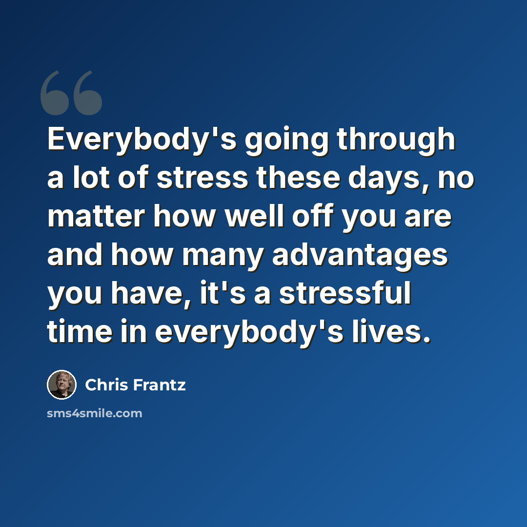 “Everybody's going through a lot of stress these days, no matter how well off you are and how many advantages you have, it's a stressful time in everybody's lives.” quote by Chris Frantz