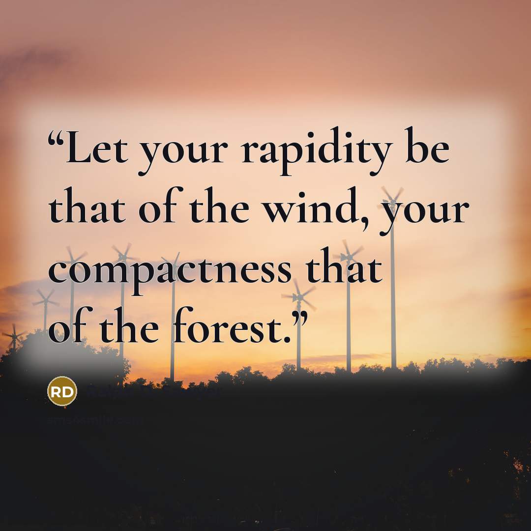 “Let your rapidity be that of the wind, your compactness that of the forest.” quote by Ralph D. Sawyer