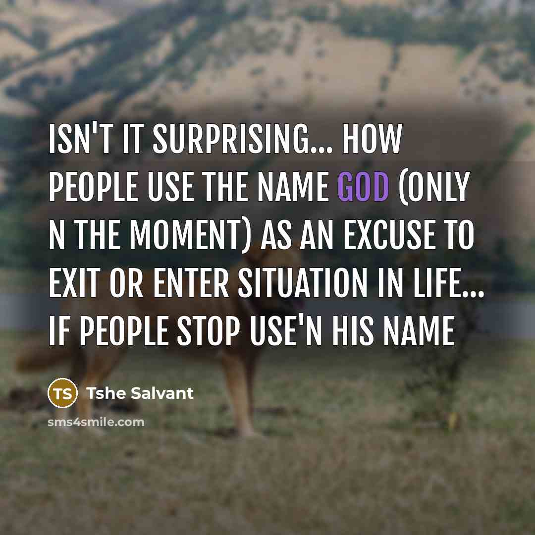 “Isn't It Surprising... How people use the name GOD (only n the moment) as an Excuse to Exit or Enter situation in Life... If people stop use'n his name” quote by Tshe Salvant
