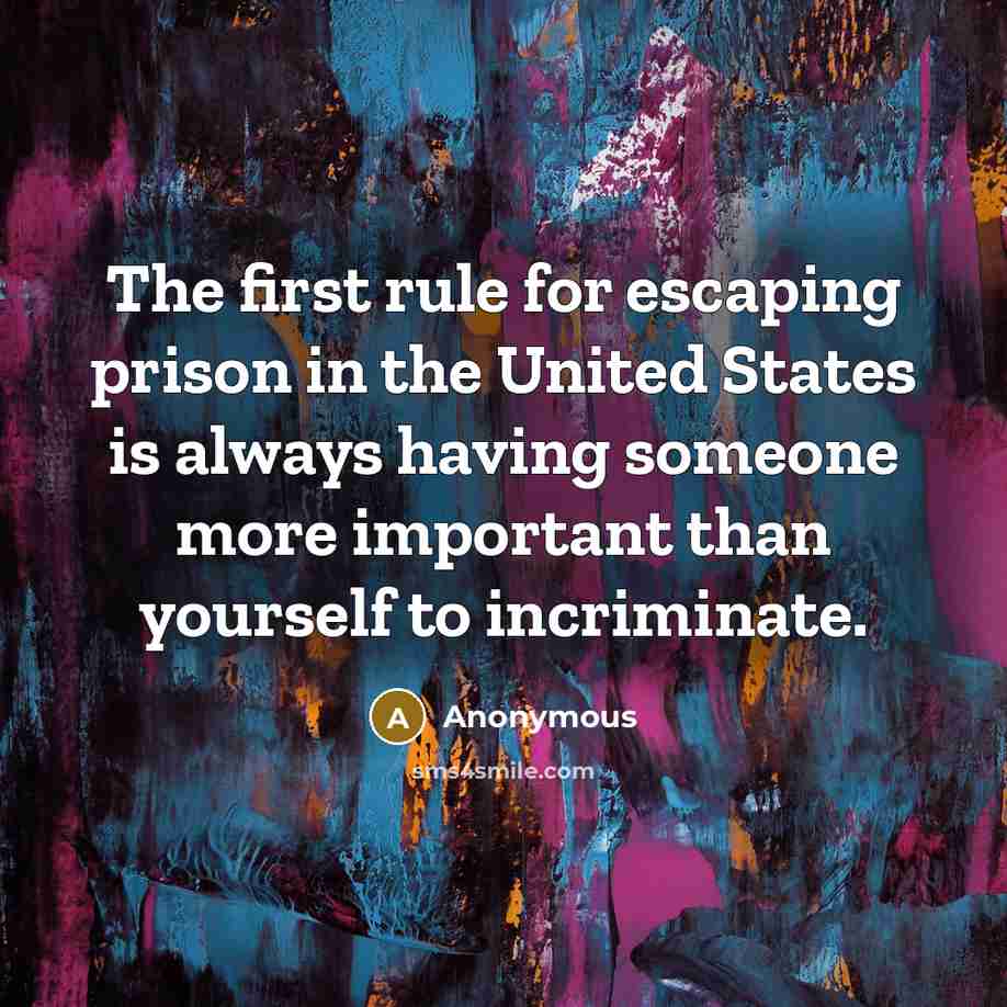 “The first rule for escaping prison in the United States is always having someone more important than yourself to incriminate.” quote by Anonymous