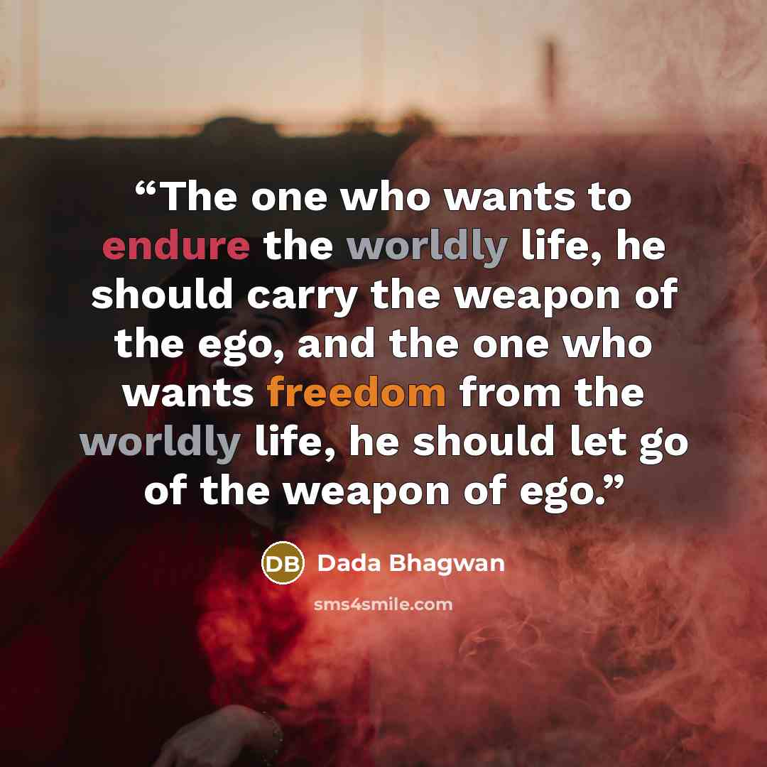 “The one who wants to endure the worldly life, he should carry the weapon of the ego, and the one who wants freedom from the worldly life, he should let go of the weapon of ego.” quote by Dada Bhagwan