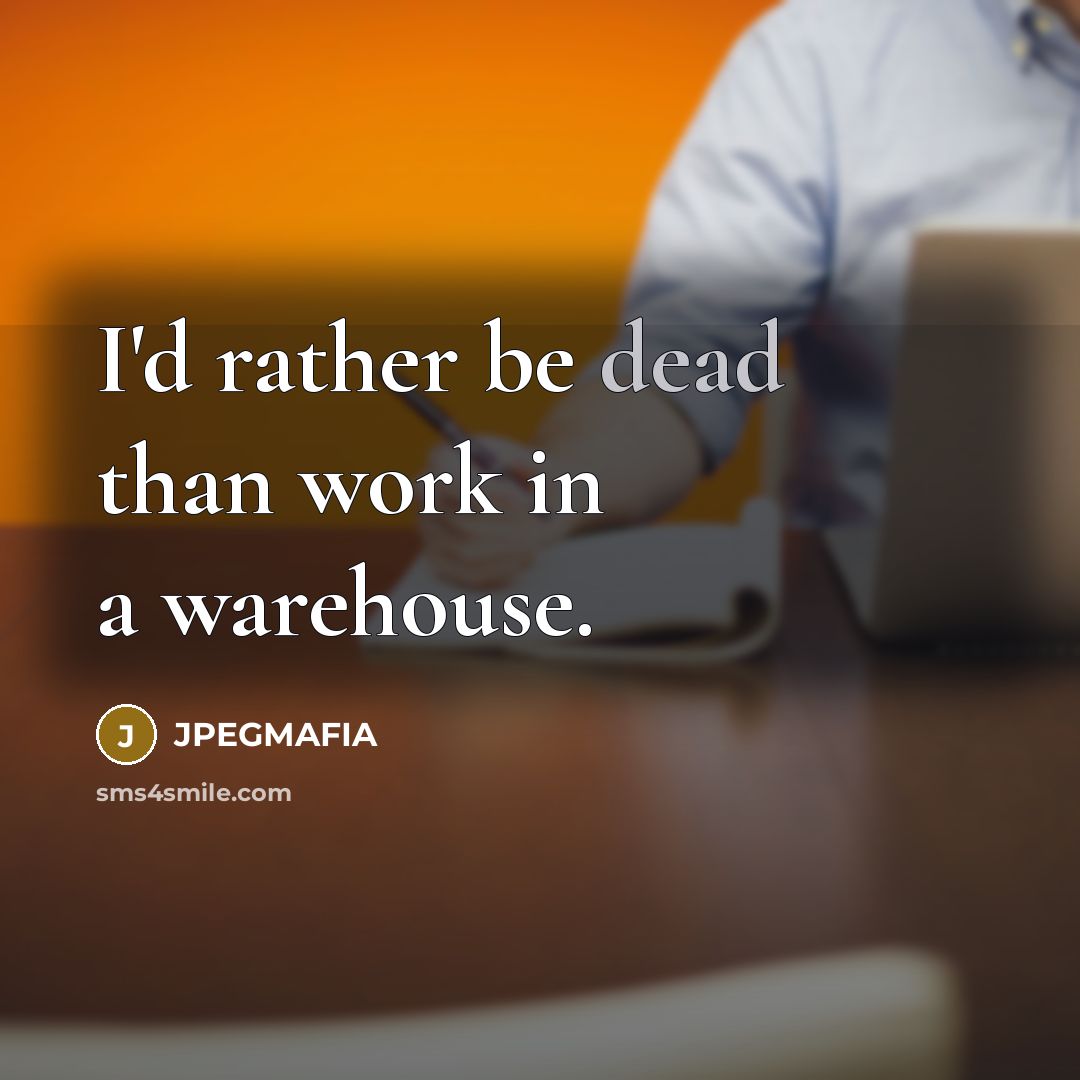 “I'd rather be dead than work in a warehouse.” quote by JPEGMAFIA