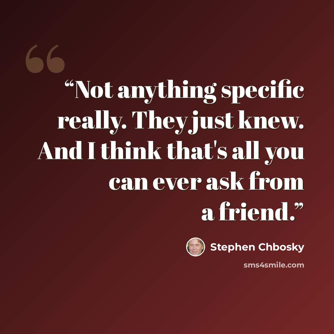 “Not anything specific really. They just knew. And I think that's all you can ever ask from a friend.” quote by Stephen Chbosky