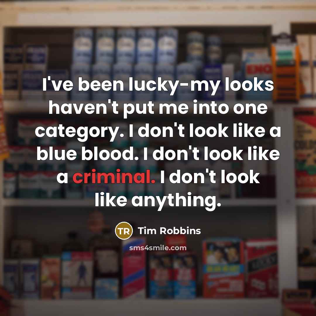 “I've been lucky-my looks haven't put me into one category. I don't look like a blue blood. I don't look like a criminal. I don't look like anything.” quote by Tim Robbins