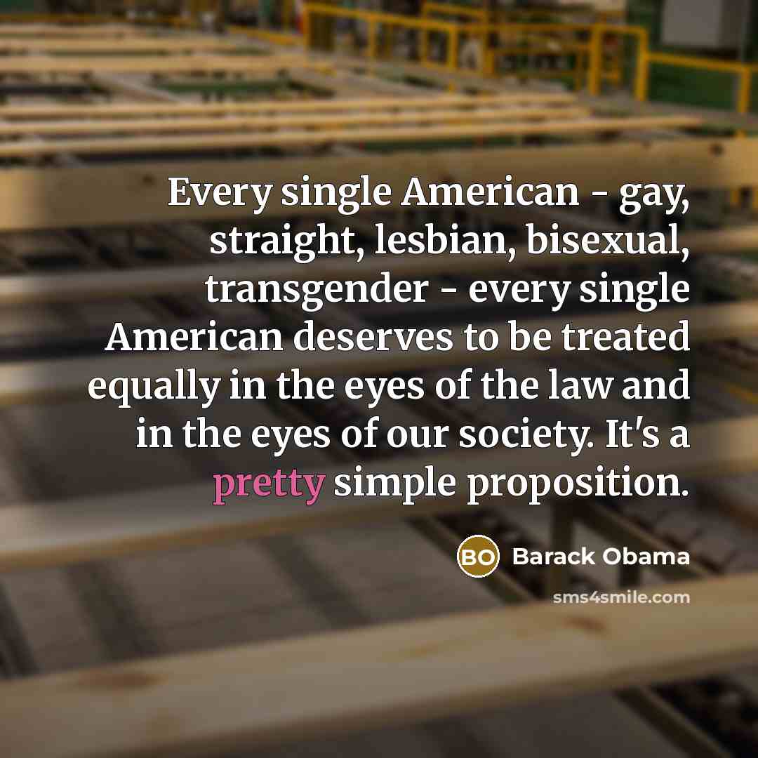 “Every single American - gay, straight, lesbian, bisexual, transgender - every single American deserves to be treated equally in the eyes of the law and in the eyes of our society. It's a pretty simple proposition.” quote by Barack Obama