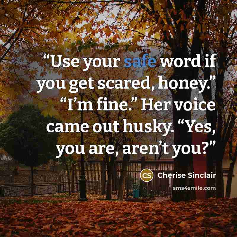 “Use your safe word if you get scared, honey.” “I’m fine.” Her voice came out husky. “Yes, you are, aren’t you?” quote by Cherise Sinclair
