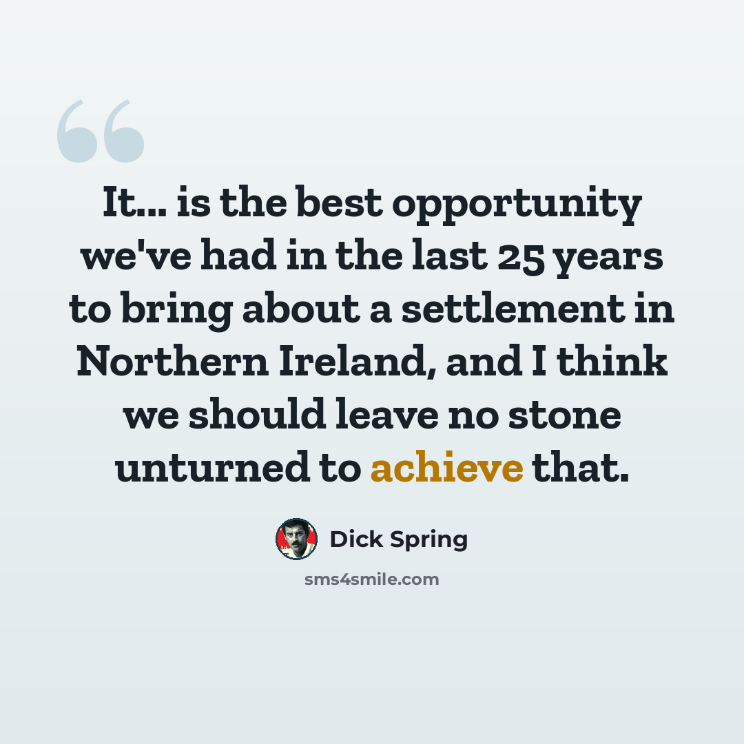 “It... is the best opportunity we've had in the last 25 years to bring about a settlement in Northern Ireland, and I think we should leave no stone unturned to achieve that.” quote by Dick Spring