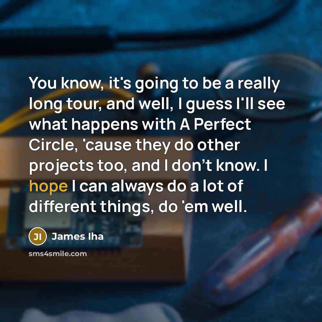 “You know, it's going to be a really long tour, and well, I guess I'll see what happens with A Perfect Circle, 'cause they do other projects too, and I don't know. I hope I can always do a lot of different things, do 'em well.” quote by James Iha