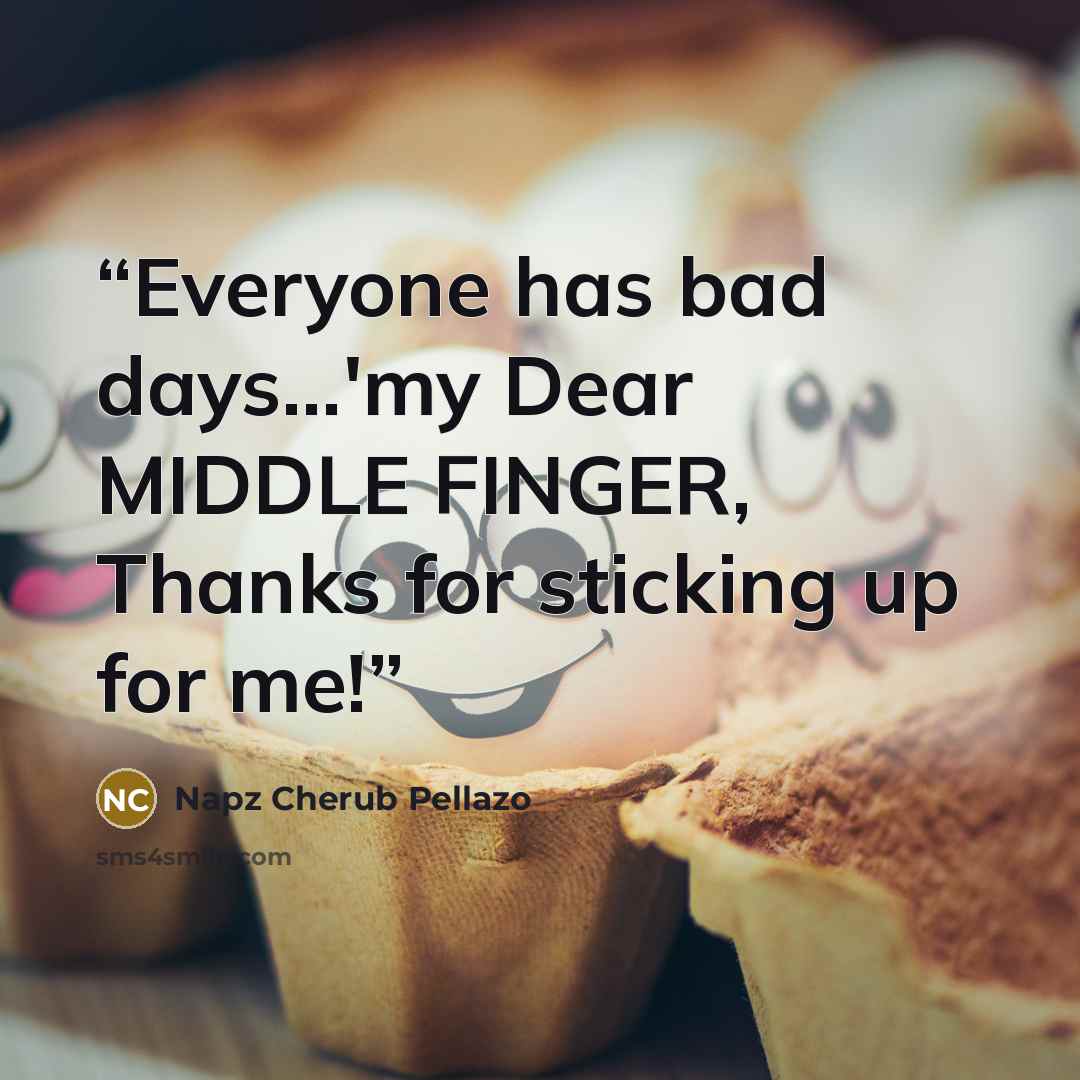 “Everyone has bad days...'my Dear MIDDLE FINGER, Thanks for sticking up for me!” quote by Napz Cherub Pellazo