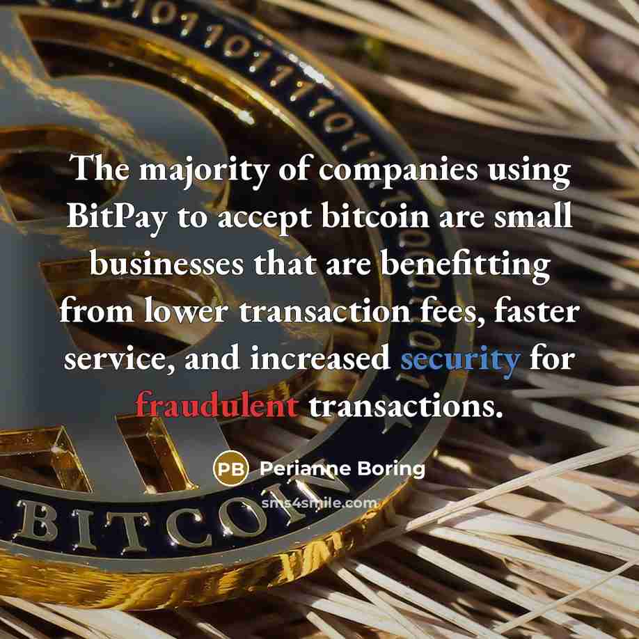 “The majority of companies using BitPay to accept bitcoin are small businesses that are benefitting from lower transaction fees, faster service, and increased security for fraudulent transactions.” quote by Perianne Boring