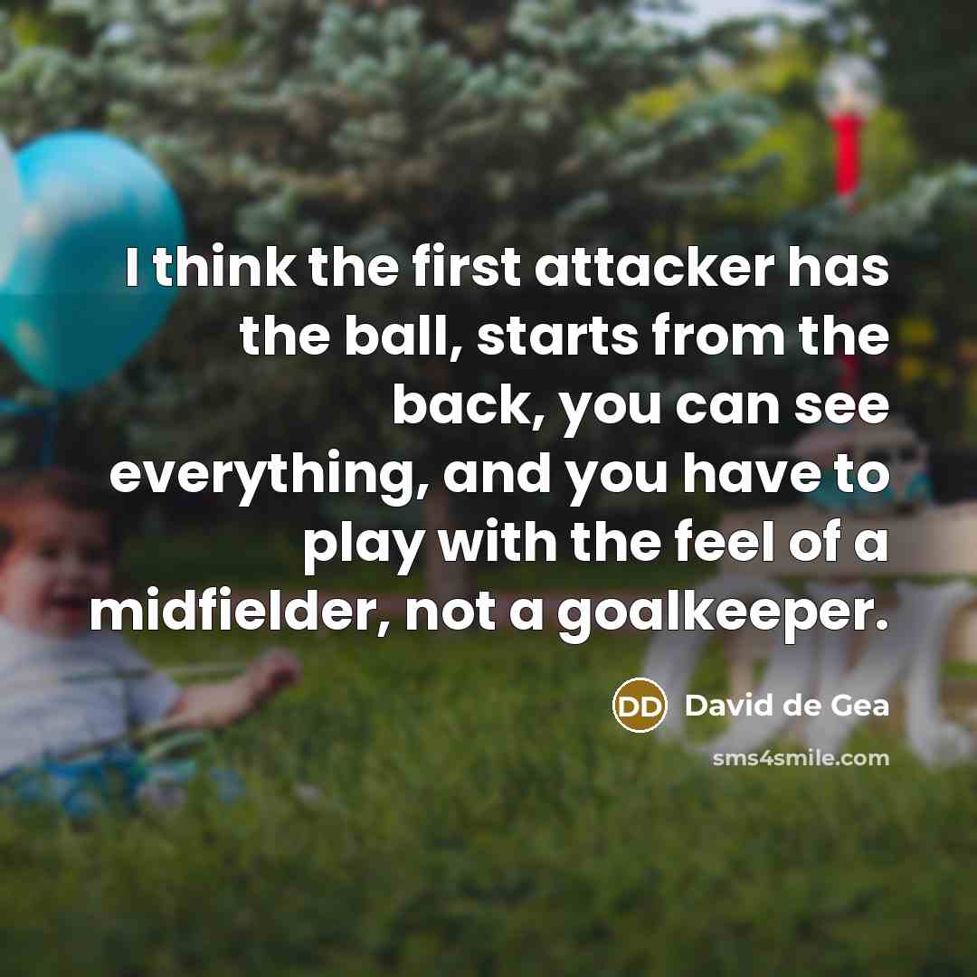 “I think the first attacker has the ball, starts from the back, you can see everything, and you have to play with the feel of a midfielder, not a goalkeeper.” quote by David de Gea