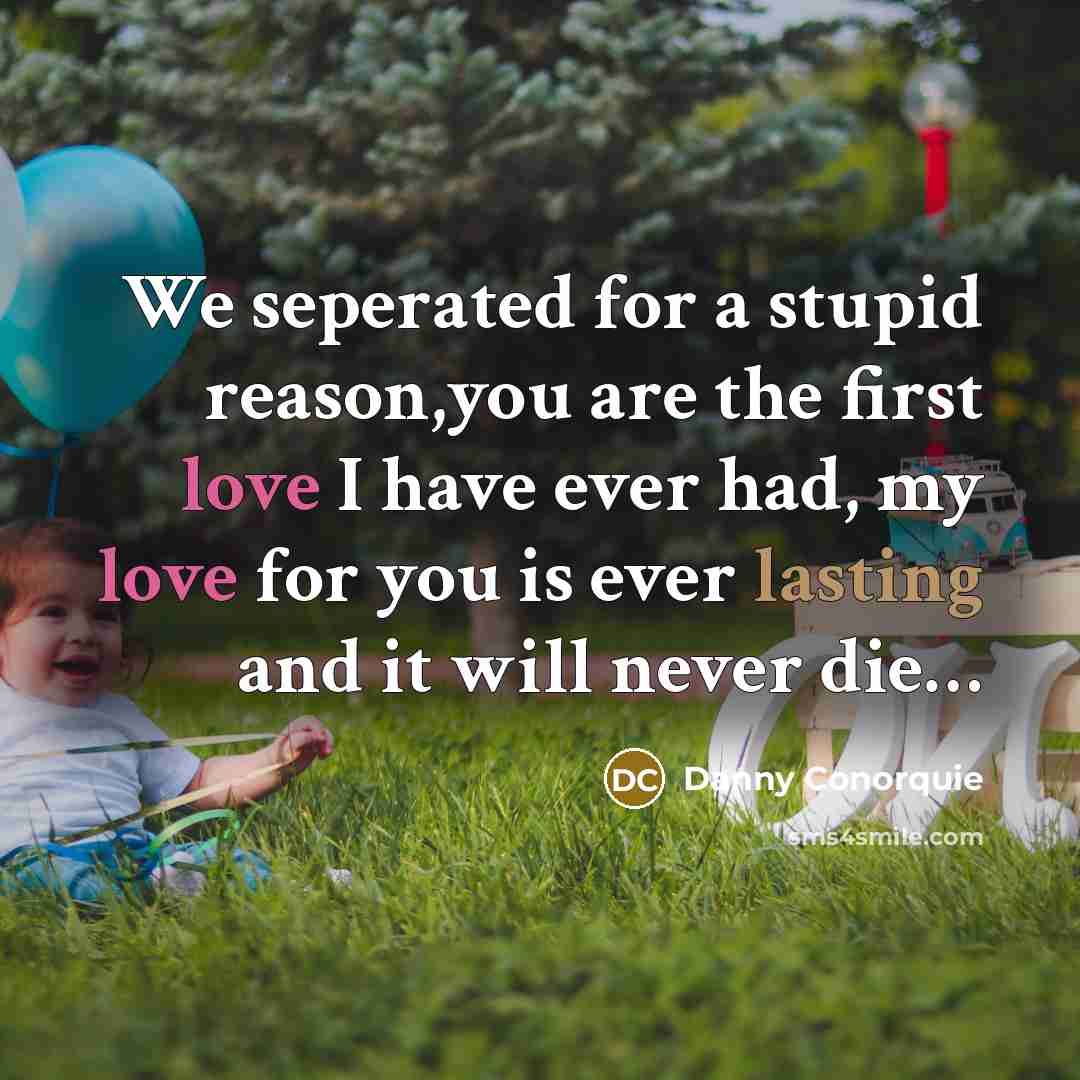 “We seperated for a stupid reason,you are the first love I have ever had, my love for you is ever lasting and it will never die…” quote by Danny Conorquie