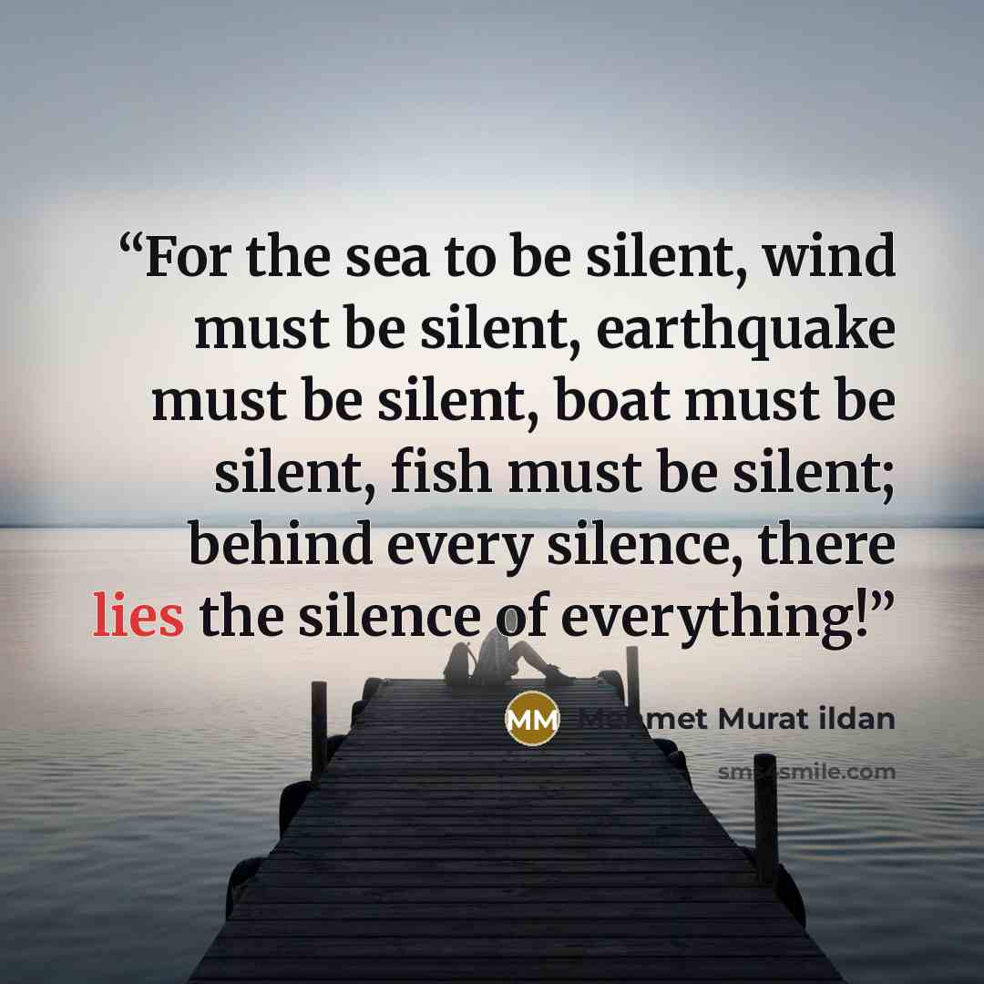 “For the sea to be silent, wind must be silent, earthquake must be silent, boat must be silent, fish must be silent; behind every silence, there lies the silence of everything!” quote by Mehmet Murat ildan